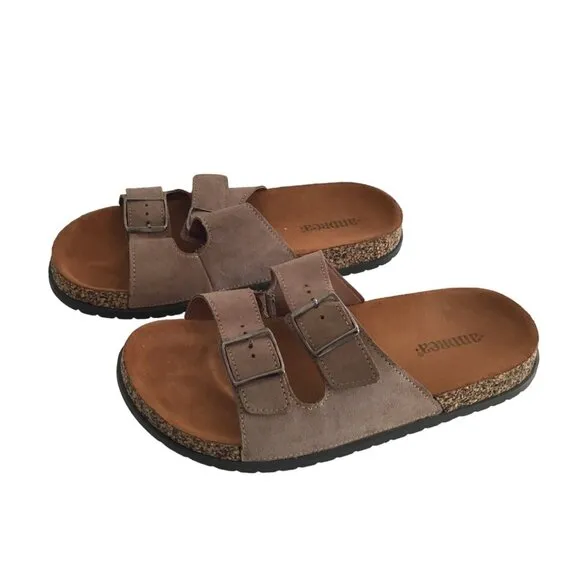 ANDREA - WOMENS TAN DOUBLE BUCKLE CLOSURE SLIP-ON SANDALS SIZE 9