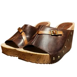 Antelope 729 Open Toe Leather Womans Clog Sandle Coffee Mustard Size 39