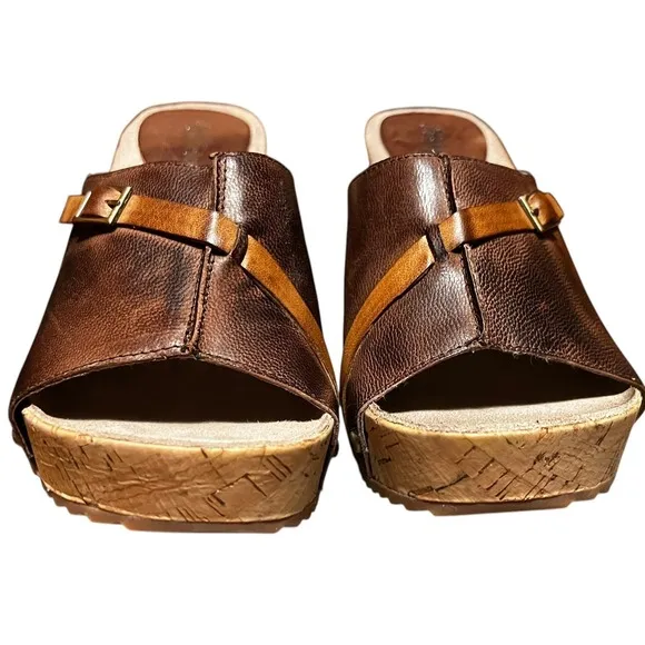 Antelope 729 Open Toe Leather Womans Clog Sandle Coffee Mustard Size 39