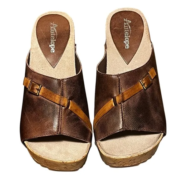 Antelope 729 Open Toe Leather Womans Clog Sandle Coffee Mustard Size 39