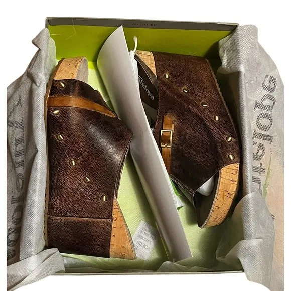 Antelope 729 Open Toe Leather Womans Clog Sandle Coffee Mustard Size 39