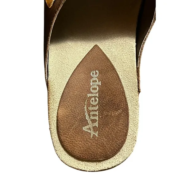 Antelope 729 Open Toe Leather Womans Clog Sandle Coffee Mustard Size 39