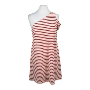 ANTHROPOLOGIE Maeve Marketa Asymmetrical One Shoulder Shift Dress Red Stripe