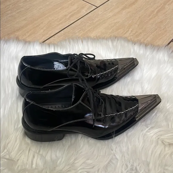 Antonio Zengara Black Pointy, Silver Cap Toe Shoes