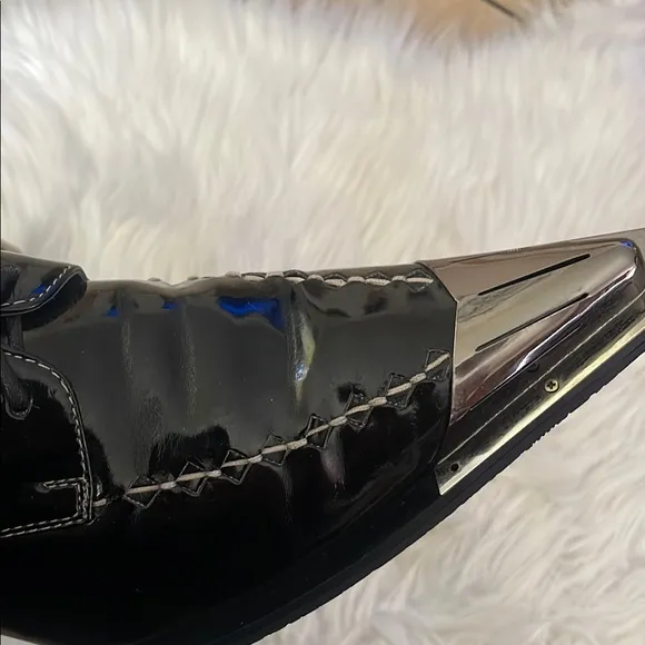 Antonio Zengara Black Pointy, Silver Cap Toe Shoes