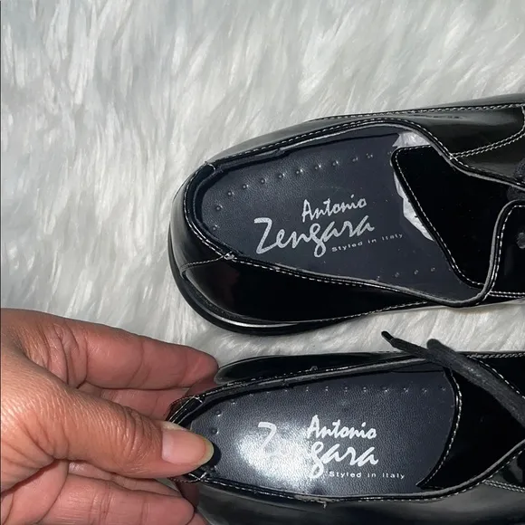 Antonio Zengara Black Pointy, Silver Cap Toe Shoes