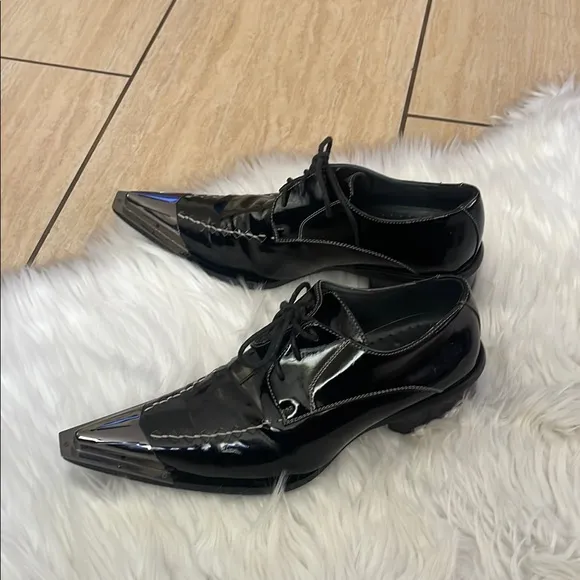Antonio Zengara Black Pointy, Silver Cap Toe Shoes