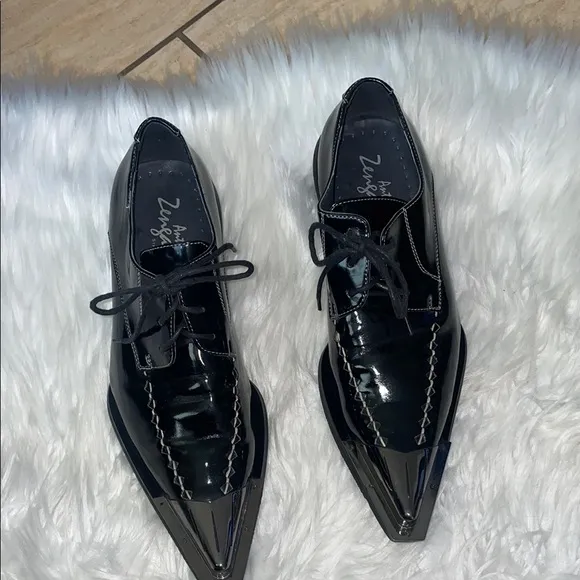 Antonio Zengara Black Pointy, Silver Cap Toe Shoes