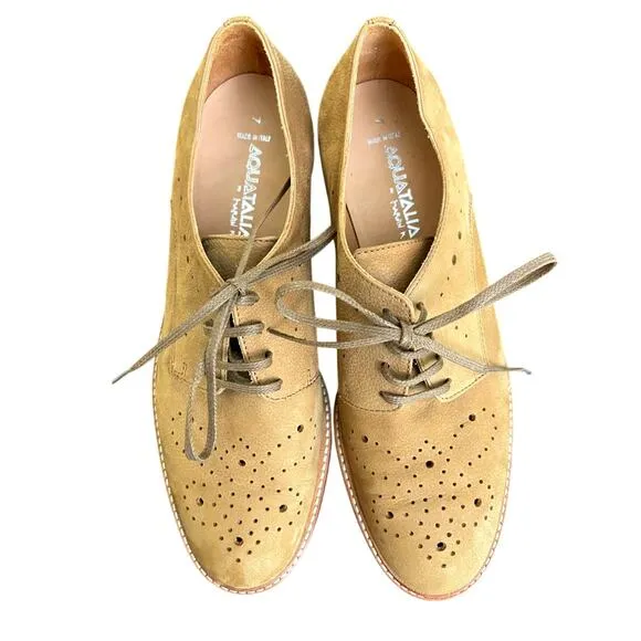 Aquatalia Oxford Shoes Laser Cut Leather Made in Italy Academia Preppy Size 7