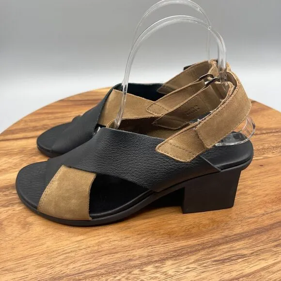 ARCHE Satia Veau Sandals Womens 7 / 38 Nubuck Brown Elastic Criss Cross Comfort
