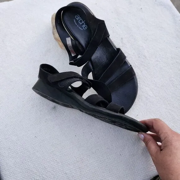 Arche strappy suede comfort sandals black