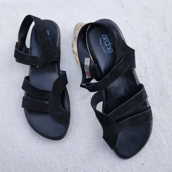 Arche strappy suede comfort sandals black