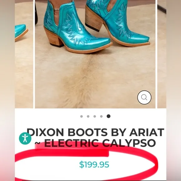 ARIAT WOMEN'S DIXON WESTERN BOOTIES/BOOT| Electric Calypso (Blue/Turquoise)| NEW