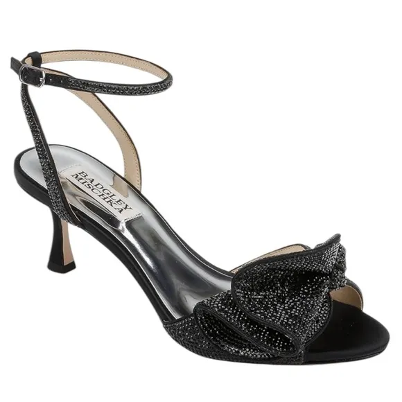 Badgley Mischka Rhinestone Remi Ankle Strap Sandals Black Satin Size 6.5 NWT