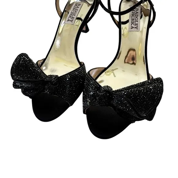 Badgley Mischka Rhinestone Remi Ankle Strap Sandals Black Satin Size 6.5 NWT