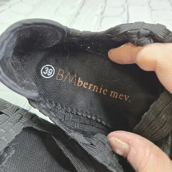 Bernie Mev Margo slip on black woven wedge comfort shoes