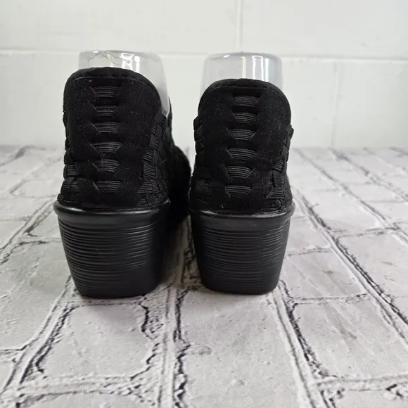 Bernie Mev Margo slip on black woven wedge comfort shoes