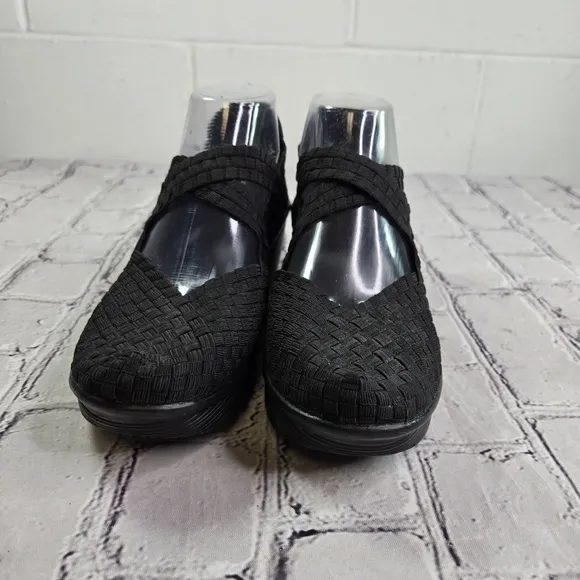 Bernie Mev Margo slip on black woven wedge comfort shoes