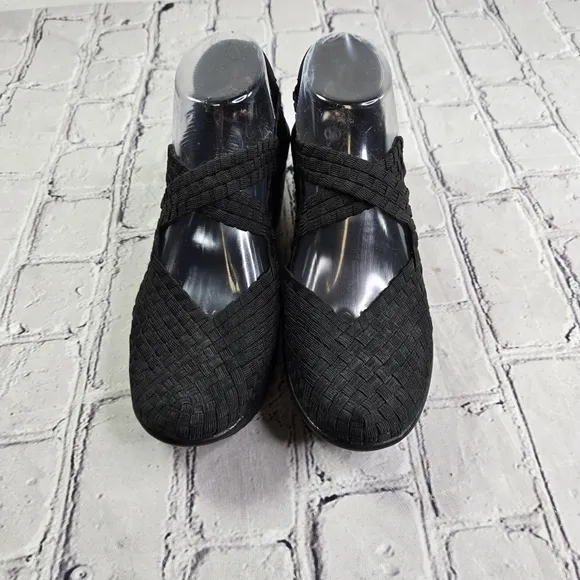 Bernie Mev Margo slip on black woven wedge comfort shoes