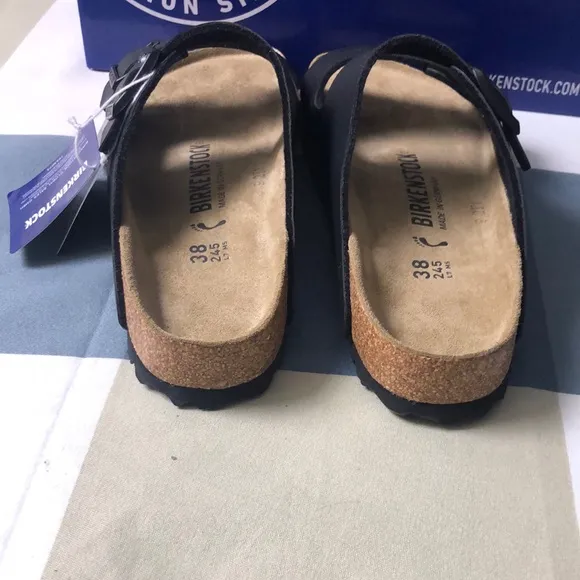 Birkenstock Arizona Black Narrow Sandals with Cork Footbed and Leather Straps