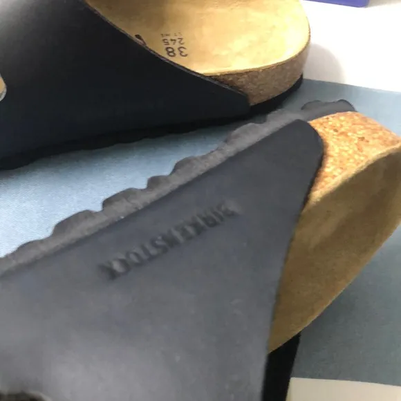 Birkenstock Arizona Black Narrow Sandals with Cork Footbed and Leather Straps
