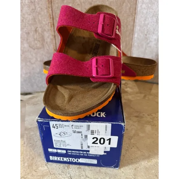 Birkenstock Arizona Rivet Fuchsia EU 45 / US M 12 Sandals NIB Wool Cork Footbed