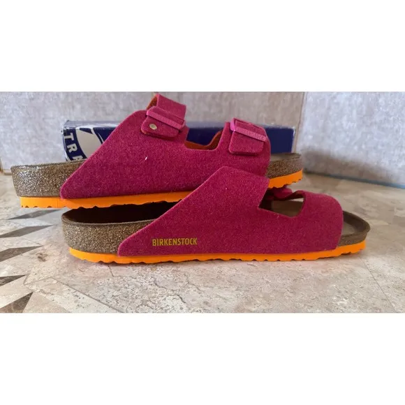 Birkenstock Arizona Rivet Fuchsia EU 45 / US M 12 Sandals NIB Wool Cork Footbed