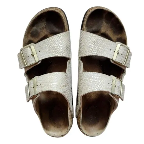 Birkenstock Arizona schmal shiny python eggshell Sandalen Size 9