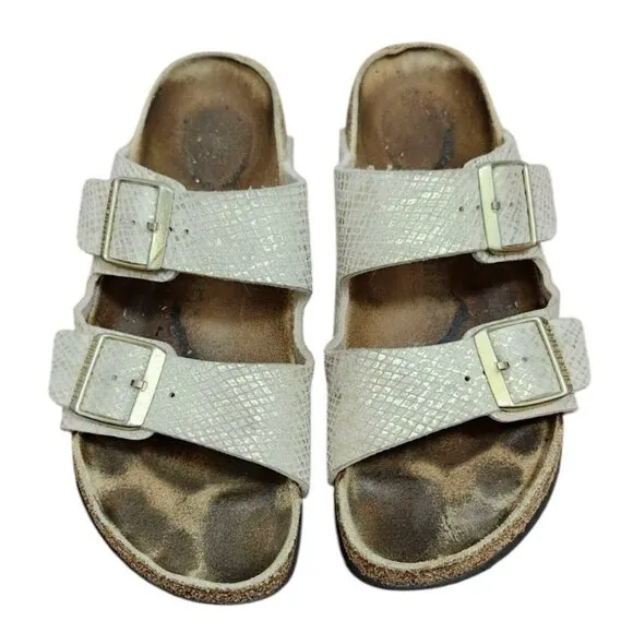 Birkenstock Arizona schmal shiny python eggshell Sandalen Size 9