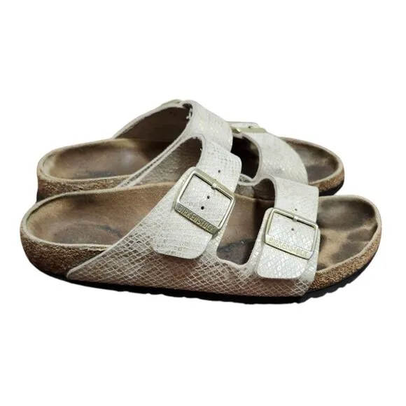 Birkenstock Arizona schmal shiny python eggshell Sandalen Size 9