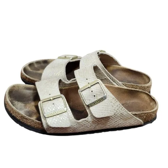 Birkenstock Arizona schmal shiny python eggshell Sandalen Size 9