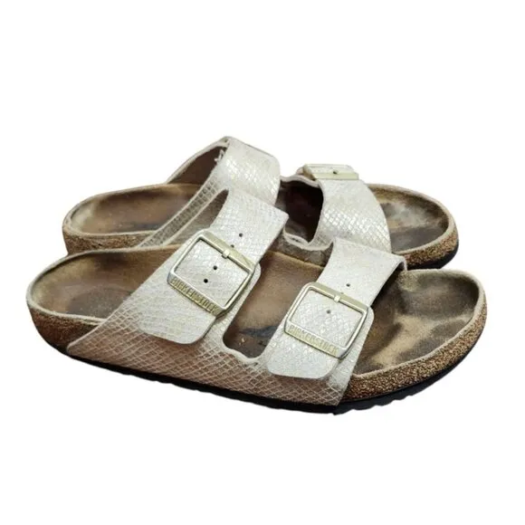 Birkenstock Arizona schmal shiny python eggshell Sandalen Size 9