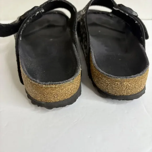 Birkenstock Arizona Women’s 38 (7) Black And Silver Pebble Print Sandals Comfort