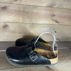 birkenstock boston womens size 7 shoes black leather slip on comfort clogs