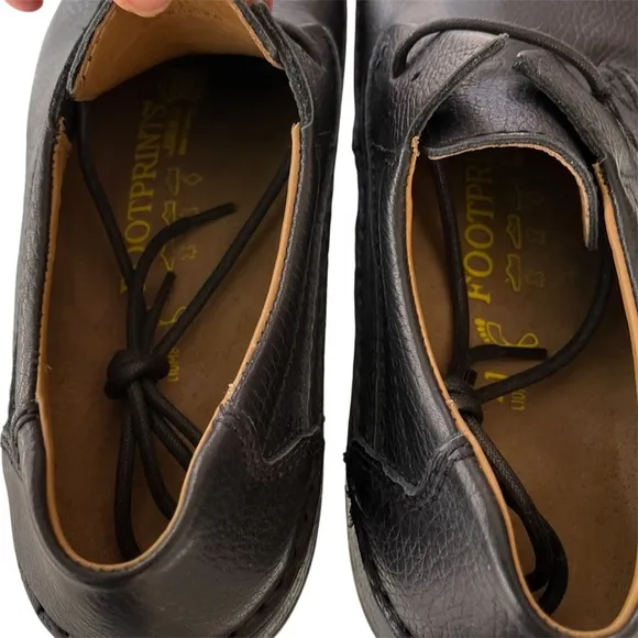 Birkenstock by Footprints Black Genuine Leather Oxford Tie Up Walking Shoe Sz 41