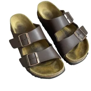 Birkenstock Two-Strap Recovery Slide Sandals Brown Leather Size 37