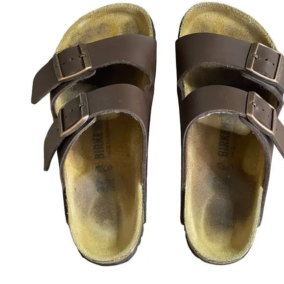 Birkenstock Two-Strap Recovery Slide Sandals Brown Leather Size 37