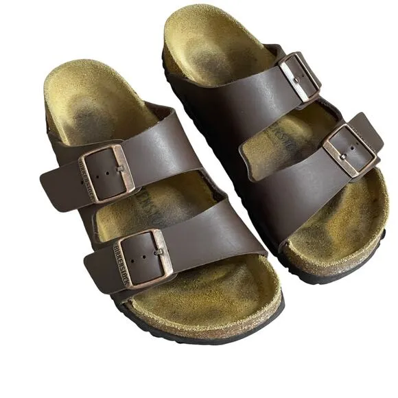 Birkenstock Two-Strap Recovery Slide Sandals Brown Leather Size 37