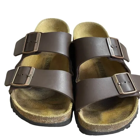 Birkenstock Two-Strap Recovery Slide Sandals Brown Leather Size 37
