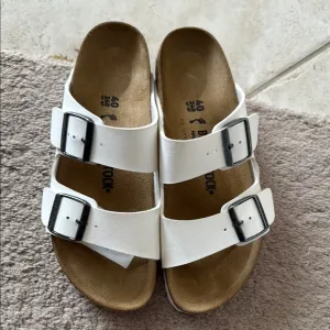 Birkenstock White Sandals with Cork Footbed and Adjustable Straps