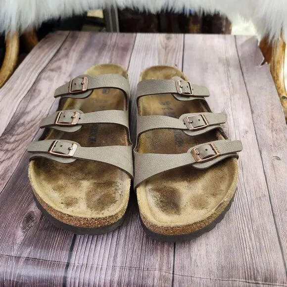 Birkenstock Women's Tan 3 Strap Soft Footbed Slip-on Sandals Sz 9