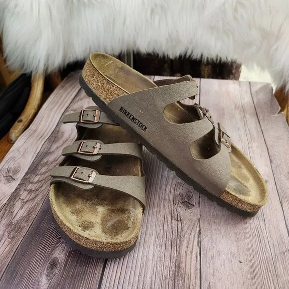 Birkenstock Women's Tan 3 Strap Soft Footbed Slip-on Sandals Sz 9