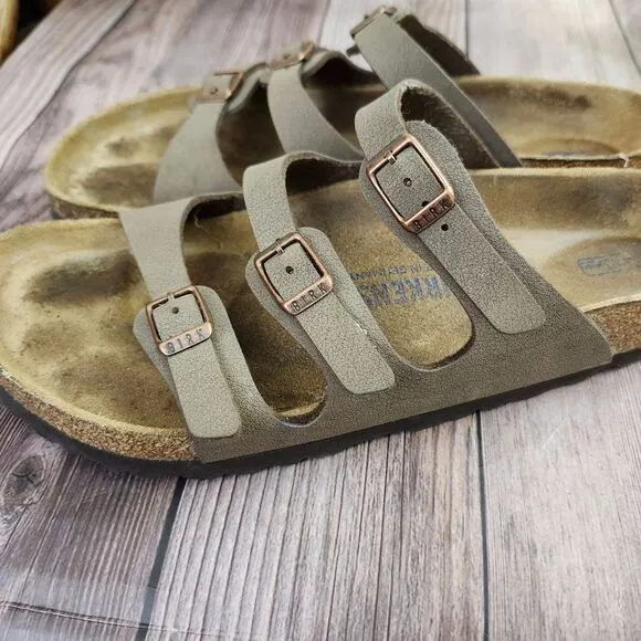 Birkenstock Women's Tan 3 Strap Soft Footbed Slip-on Sandals Sz 9