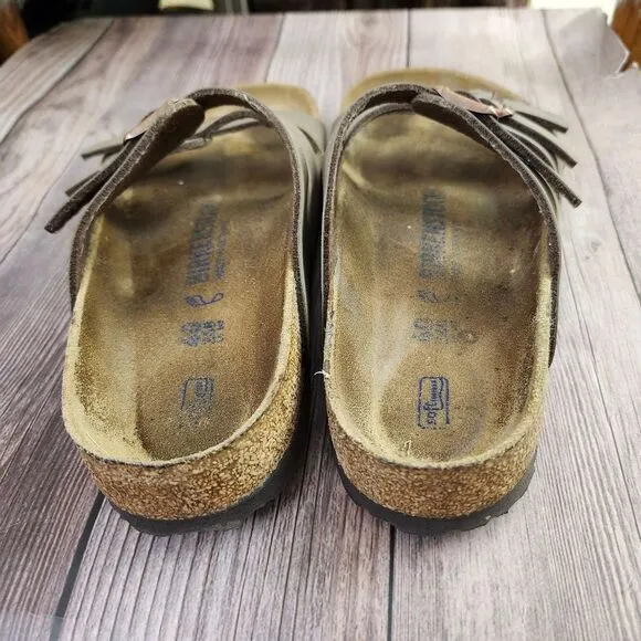 Birkenstock Women's Tan 3 Strap Soft Footbed Slip-on Sandals Sz 9
