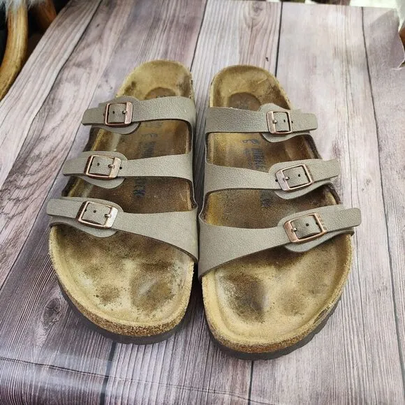 Birkenstock Women's Tan 3 Strap Soft Footbed Slip-on Sandals Sz 9