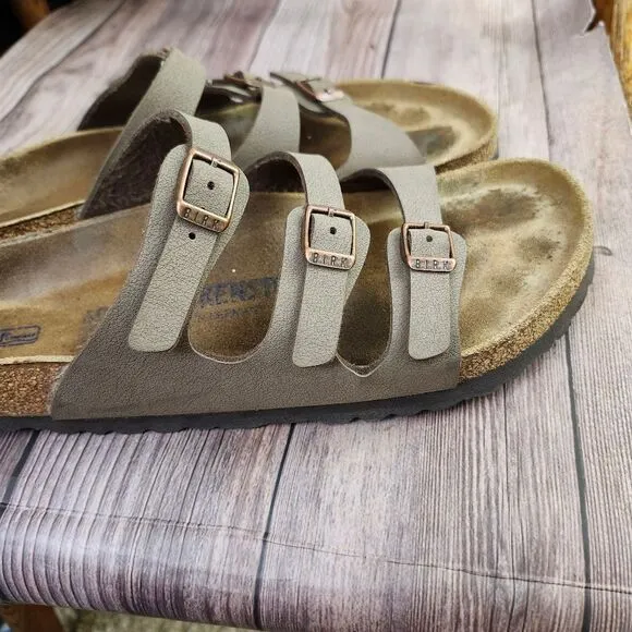 Birkenstock Women's Tan 3 Strap Soft Footbed Slip-on Sandals Sz 9