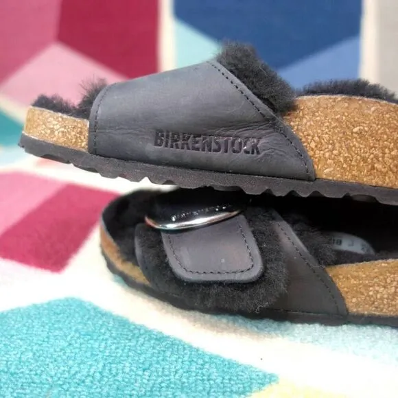 Birkenstock Madrid Sandals Big Buckle Shearling Lined Oiled Leather Size 37 EU