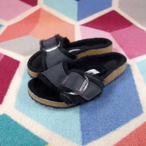 Birkenstock Madrid Sandals Big Buckle Shearling Lined Oiled Leather Size 37 EU