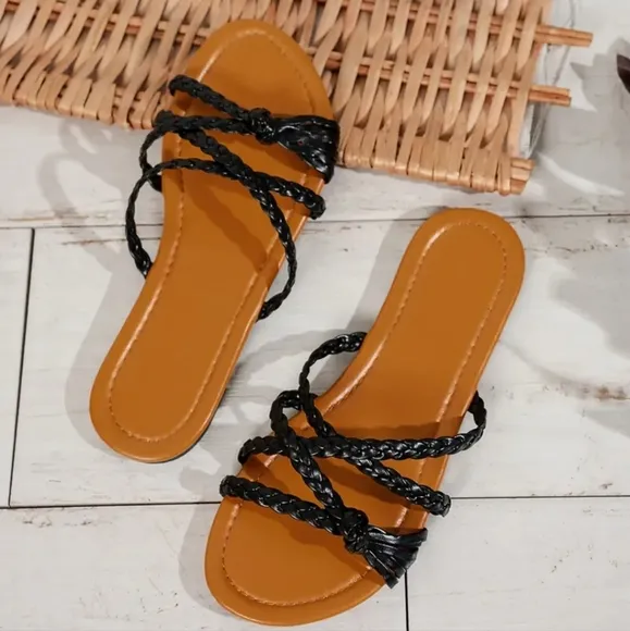 Black Braided Women's Sandals Sz 7.5