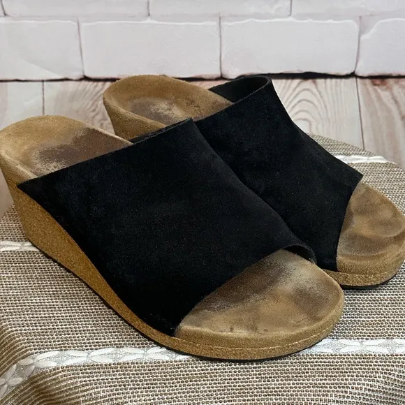 Black Suede Women's Wedge Sandals Size 37 by Papillio Spring Summer Comfortable